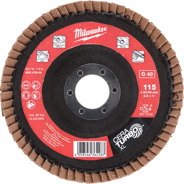 Диск лепестковый FLAP DISC XL SLC50 115 мм, зерно 40 Milwaukee купить в Минске