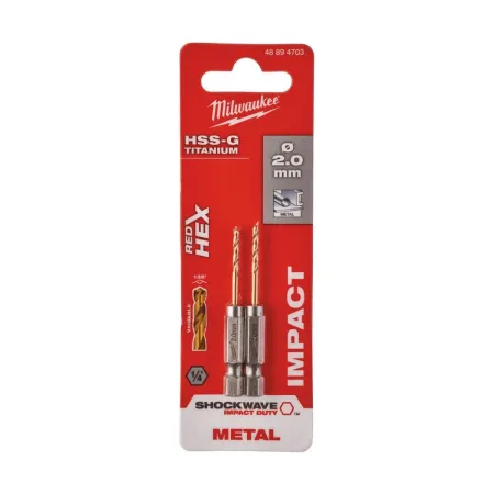 Сверла по металлу Shockwave HSS-G TiN Red Hex 2 mm - 2 шт Milwaukee купить в Минске