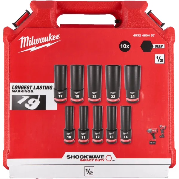Набор головок ударных удлиненных1/2" (10 шт) (10, 11, 12, 13, 14, 17, 19, 21, 22, 24) Milwaukee купить в Минске