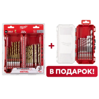 Набор сверл по металлу с хвостовиком 1/4'' Hex RED HEX HSS-TiN (19 шт) (2-10мм) + Набор cверл по мультиматериалам с хвостовиком 1/4'' Hex (8 шт) Milwaukee купить в Минске