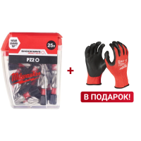 Подарочный набор биты для шуруповерта Milwaukee Shockwave IMPACT DUTY PZ2 X 25 мм (25 шт) + перчатки Milwaukee Cut Level с защитой от минимальных рисков, уровень защиты C/3, размер XL/10 Milwaukee купить в Минске