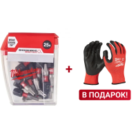 Подарочный набор биты для шуруповерта Milwaukee Shockwave IMPACT DUTY PZ1 X 25 мм (25 шт) + перчатки Milwaukee Cut Level с защитой от минимальных рисков, уровень защиты C/3, размер L/9 Milwaukee купить в Минске