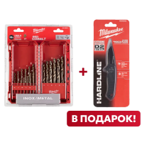 Набор сверл по металлу с содержанием кобальта DIN 338 RED COBALT HSS-G (19 шт) (1-10мм) + Нож выкидной с гладким лезвием HARDLINE Smooth 64мм Milwaukee купить в Минске