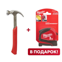 Молоток стальной с закругленным гвоздодером 570 гр. + Рулетка Pro Compact 3м / ширина 16 мм Milwaukee купить в Минске