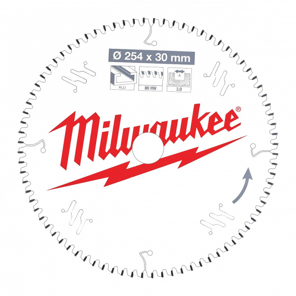Пильные диски для торцовочных пил CSB MS Alu254 x 30 x 3,0 x 80TF neg. Milwaukee купить в Минске
