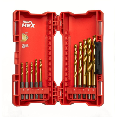 Набор сверл по металлу с хвостовиком 1/4'' Hex RED HEX HSS-TiN (10 шт) (3-10мм) (замена для 48894759) Milwaukee купить в Минске