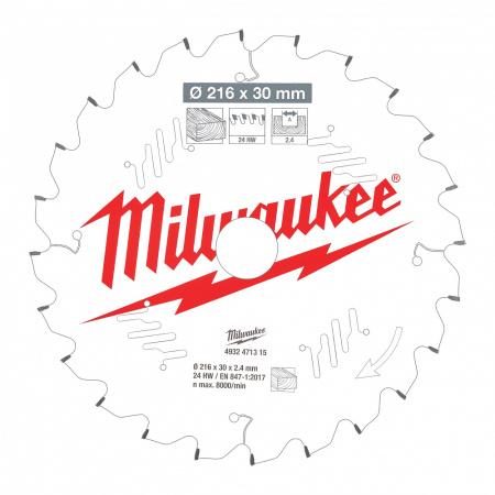 Пильный диск 216х30 24 зуба, шт Milwaukee купить в Минске