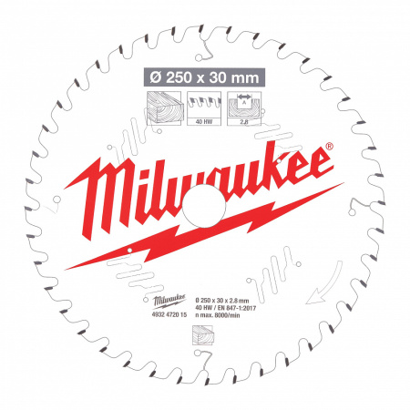 Пильные диски для торцовочных пил CSB MS W 250x30x2.8x40ATB Milwaukee купить в Минске