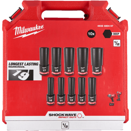 Набор головок ударных удлиненных1/2" (10 шт) (10, 11, 12, 13, 14, 17, 19, 21, 22, 24) Milwaukee купить в Минске