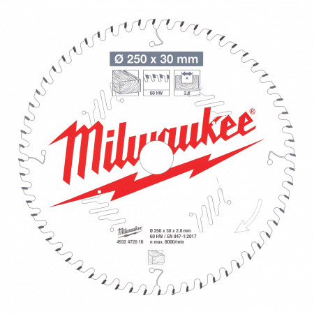 Пильные диски для торцовочных пил CSB MS W 250x30x2.8x60ATB Milwaukee купить в Минске