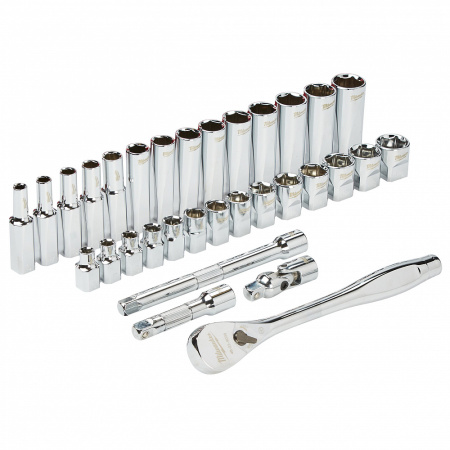 Набор метрических головок с воротком 1/2'' (28 предметов) Milwaukee купить в Минске